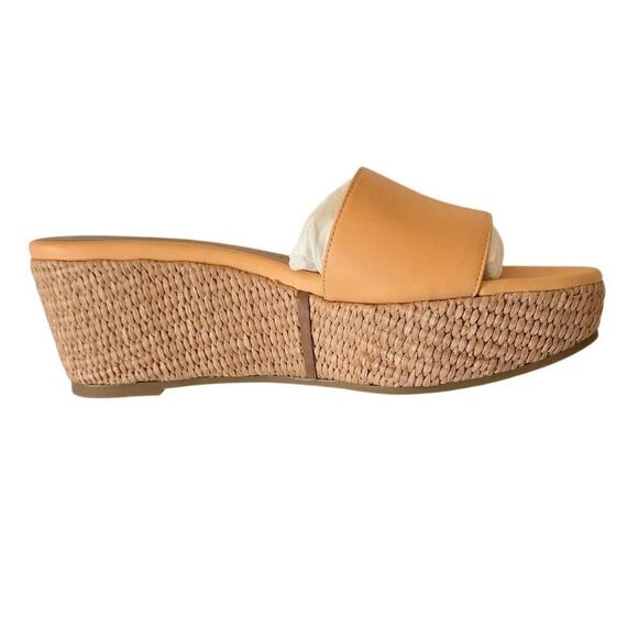 NWT Stuart Weitzman Womens Summer Slide Raffia Wedge Sandals Mustard Size 7B - Picture 1 of 12
